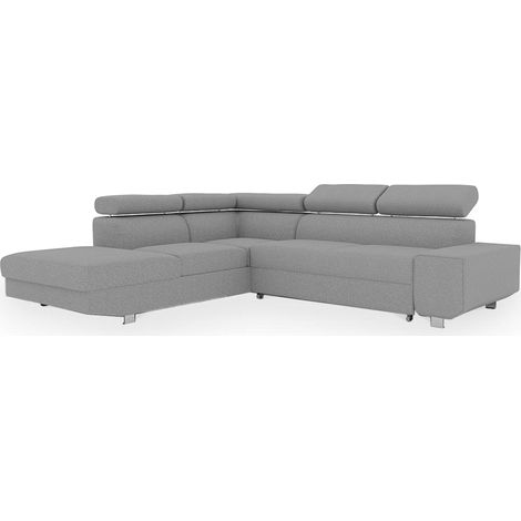 EIDEN Canapé d'angle convertible avec coffre en tissu gris clair - Angle gauche (1/4)