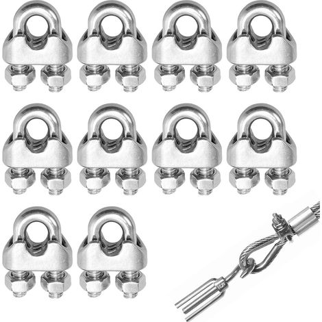 Serre Cable Acier Serre Cable INOX 304 U Boulon Clip de Câble Métalliques pour Câble Métallique en Acier de Corde 10 Pcs (1/5)
