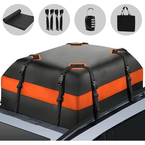 Dachbox, Auto-Dachgepäck, 15 Kubikfuß für alle Autos mit/ohne Gepäckträger, 1 Anti-Rutsch-Matte, 8 verstärkte Gurte, 4 Türhaken, Gepäckschloss