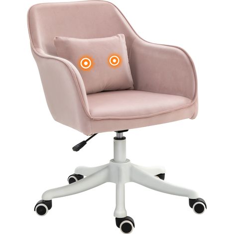 Velvet Office Chair, Desk Chair, Makeup Vanity Chair with Massage Lumbar Pillow Rolling Wheels for Bedroom Home, Pink (1/5)