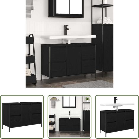 Rangement salle de bain - Meuble sous-vasque avec tiroirs chêne noir 90x34,5x60 cm (1/5)