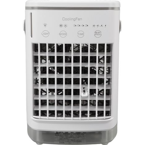 Ventilateur climatiseur portable, 2 modes, 4 vitesses, minuterie, USB, rafraîchisseur d'air par évaporation, avec lumière intégrée pour bureau (1/4)