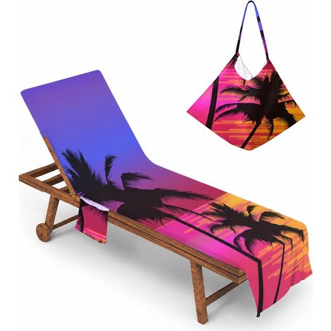 Housse de Chaise de Plage 3D Couverture de Serviette de Chaise Longue avec Poche Housse de Serviette de Chaise Longue en Microfibre pour Piscine, Bain de Soleil (75x210cm, Crépuscule) (1/5)