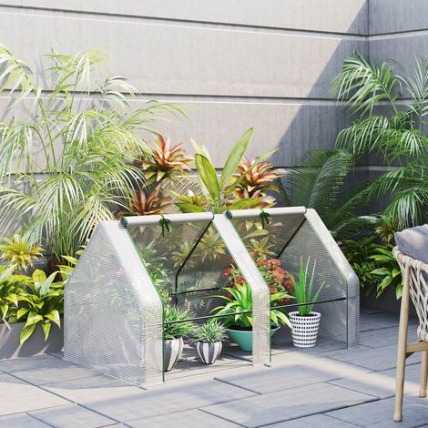 Mini serra per giardino/terrazzo 180x90x90 cm, tipo casetta in tubi d'acciaio con 2 finestre avvolgibili, colore bianco, ideale per la casa e la cameretta.