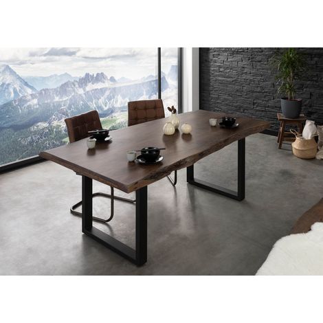 FREEFORM 5 Tavolo da pranzo in legno di acacia - laccato grigio / gambe in ferro - antracite mat 200x100x77