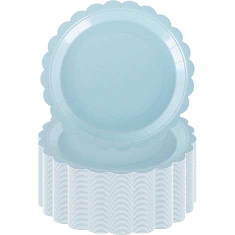 Assiettes En Carton - 50 Pièces - Bleu Layette - Forme Fleur - Fête Prénatale Et Anniversaire - 18 Cm (1/5)