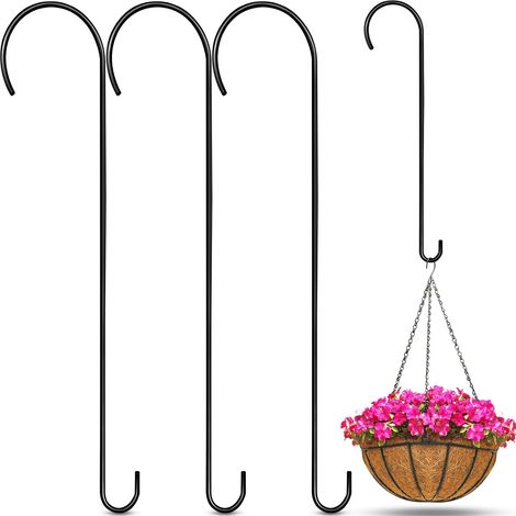 Lot de 3 grands crochets en S de 61 cm pour suspendre des plantes en métal noir - Crochets longs pour plantes - Crochets de suspension d'extérieur pour branche d'arbre, mangeoire à oiseaux, (1/4)