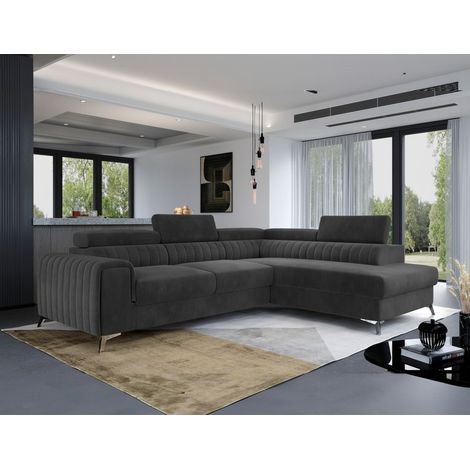 Ecksofa mit Schlaffunktion Sofa ELENI Stoff Monolith Graphit Ottomane Rechts (1/4)