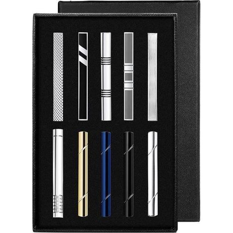 Krawattenklammern, 10er-Set klassischer Krawattenklammern für Herren, ideal für Business, Hochzeiten, Weihnachten und Geburtstage, inklusive Geschenkbox (1/4)