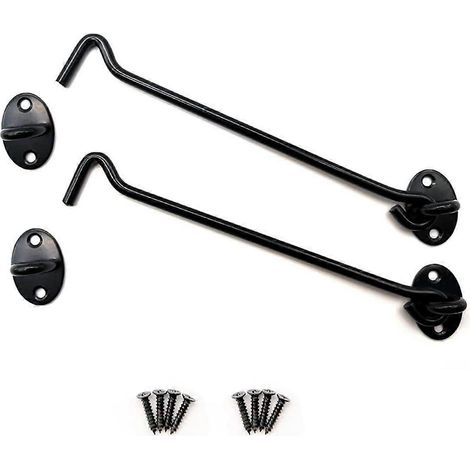 Lot de 2 crochets anti-tempête en acier inoxydable noir de 350 mm de long, avec vis de fixation (1/5)
