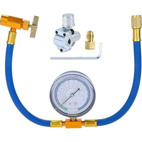 Tuyau de recharge R134A AC avec manomètre et kit de valve BPV31, tuyau SAE de 6.35 mm pour port R12 R22, pour système de refroidissement de climatisation (1/5)