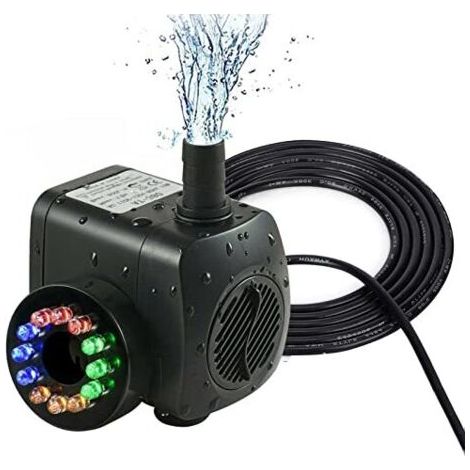 Pompe Immergée Aquarium Silencieuse, Pompe Fontaine Exterieure De Jardin, Pompe A Eau Electrique Fontaine Debit Reglable Pompe Bassin Poisson Brassage Aquaponie 12 Led Lumiere 220-240V 15W 800L/H