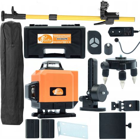 Rosfix Set Orange Tiger ROT12L – 12 Linien Kreuzlinienlaser mit 350 cm Teleskopstange & Wandhalterung  Grünlaser 532 nm  IP54, 25 m Reichweite  Laser-Messwerkzeug für Bau & Innenausbau