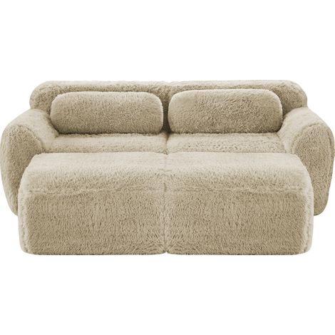 Divano modulare nuvola, 2 pouf, 2 posti, kaki chiaro, senza montaggio, HOMVRA (1/5)