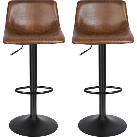 Lot de 2 tabourets de bar rotatifs à 360 degrés réglables en hauteur avec dossier tabouret de cuisine moderne en cuir PU chaises de salle à manger avec capacité de 160 kg (marron) (1/5)