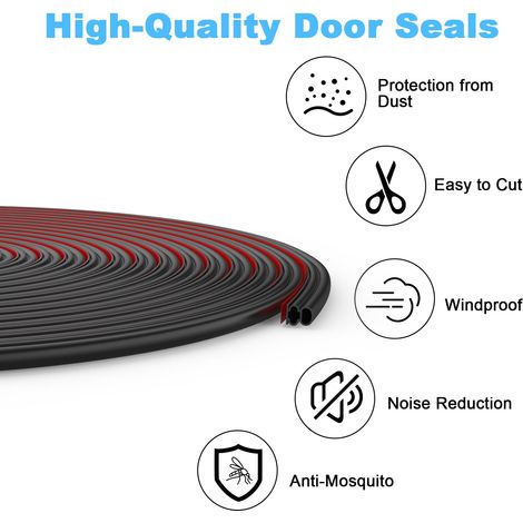 Guarnizione per porte e finestre, isolamento acustico e freddo, 10 mm (L) x 10 mm (P) / 6 m (L) Guarnizione per porte autoadesiva, striscia di tenuta per porte autoadesiva in TPE, per telaio porta, fi (1/4)