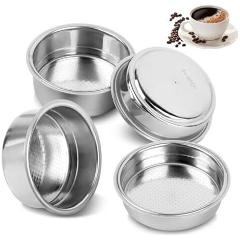 4PCS 51mm Filtre à Café, Filtre à Café Réutilisable Filtre à Café en Acier Inoxydable 51mm, Porte Filtre à Café pour Cafetières Pressurisées 1 Tasse et 2 Tasses