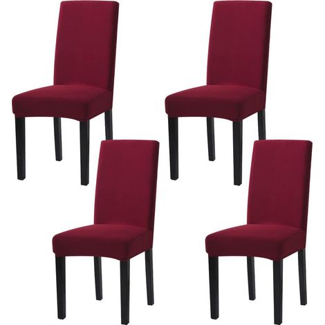 Stuhlhussen 4er Set, Stretch, abnehmbar, waschbar, für Esszimmer, Hotel, Bankett, Weinrot (1/5)