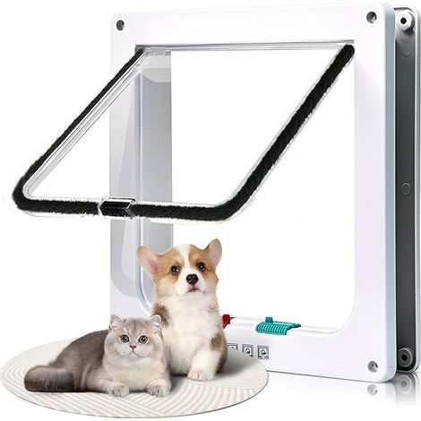 Katzenklappe, magnetische Haustiertür mit 4-Wege-Drehverschluss für Katzen, Kätzchen und Kleintiere, verbesserte Version (Innenmaße: 26,5 x 24,5 x 6,5 cm, Weiß)