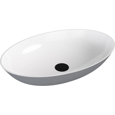 Vasque à poser BANERA OVAL, marbre coulé, 60x40cm, blanc/gris mat (1/4)