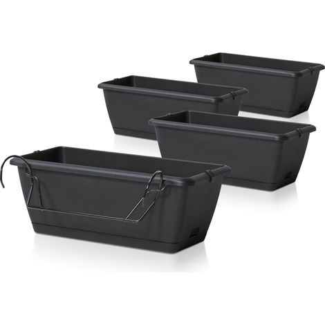 Spetebo – Jardinière balcon avec support – Lot de 4 – 40 cm – Plastique anthracite – Système d'irrigation intégré – Trous de drainage