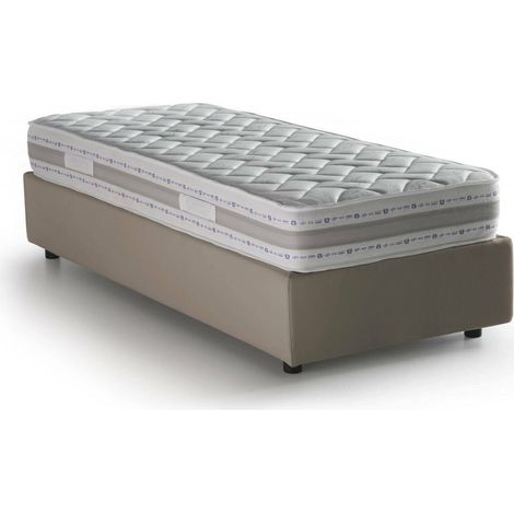 Talamo Italia - Letto singolo Avova, Letto contenitore con rivestimento in tessuto, 100% Made in Italy, Apertura frontale, con materasso Cm 80x200 incluso, Tortora