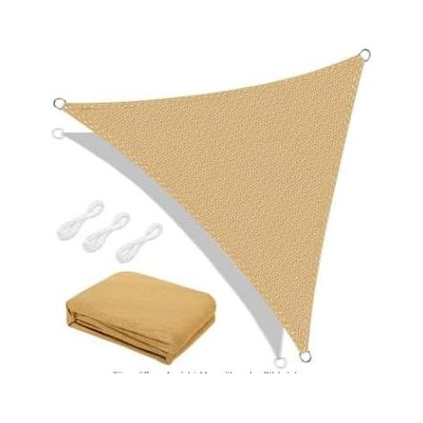 Voile d'Ombrage Triangle, Voile d'Ombrage Toile d Ombrage HDPE Triangulaire 5x5x5M Rayons UV Résistante Aéré Voile Ombrage Rayons UV pour Jardin Terrasse Camping -Couleur Sable (1/4)