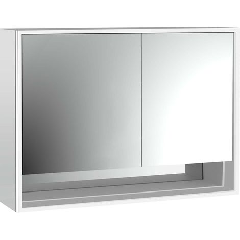 loft Armario con espejo iluminado y estante inferior, 1000mm, 2
