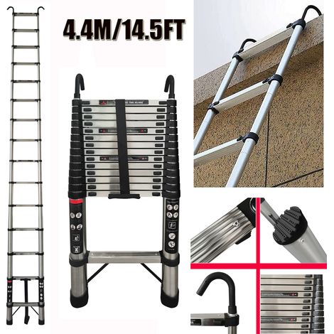 4,4m 14.5FT Teleskopleiter mit Abnehmbarem Haken Ausziehleiter Klappleiter EN131 (1/5)
