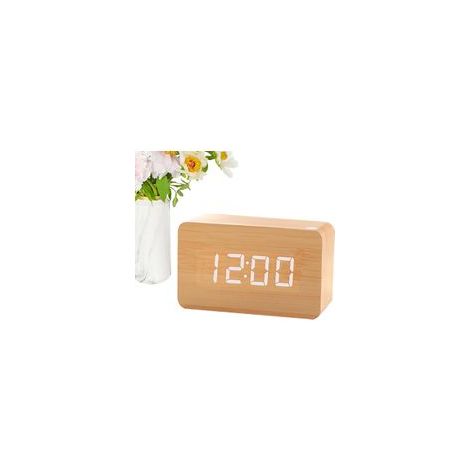 Réveil numérique en bois – Horloge de chevet grand écran, 3 alarmes, modes semaine/week-end (1/5)