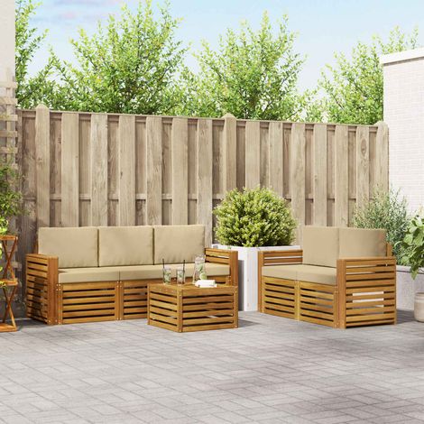 Sofagarnituren 6 pcs Natur und Beige Massivholz Akazie (1/5)