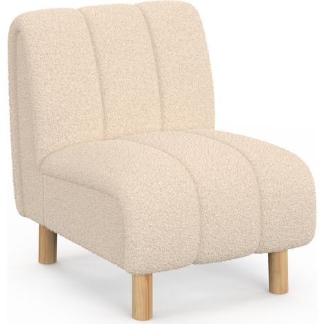 Fauteuil HECTOR tissu bouclette beige et pieds arrondis effet bois (1/5)