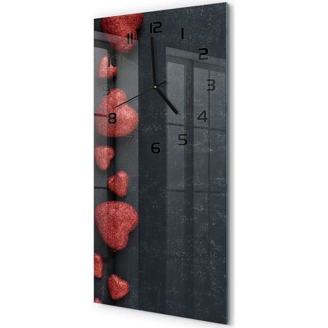 Horloge Murale Rectangulaire Verticale pour Salon Design Élégant Cœurs sur la planche 30x60 cm (1/5)