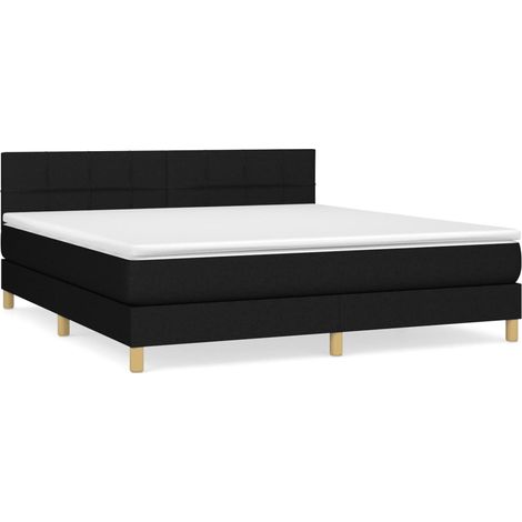 Lit double  Lit adulte  Sommier à lattes de lit avec matelas Noir 160x200 cm Tissu (1/5)