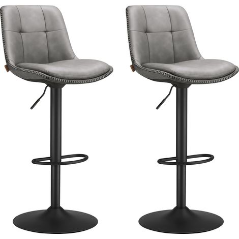 Vasagle – Tabouret de bar pivotant réglable – Lot de 2 – Hauteur assise 65-85,5 cm – Structure en acier – Dossier et repose-pieds – Gris tourterelle