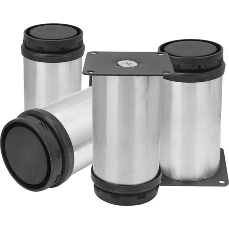 Quatre pieds de meubles ronds réglables avec placage en acier inoxydable, mesurant 50 x 100 mm, adaptés aux canapés, tables basses, etc. (1/5)