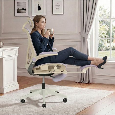MEUBLIV Sedia da ufficio ergonomica pieghevole 62x48,5x129 cm viola con poggiapiedi (1/5)