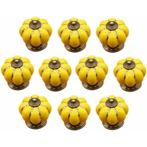 (Yellow)10 Pcs Ceramic Drawer Knobs Furniture Knob for Kitchen Drawers and Cupboards (1/5)