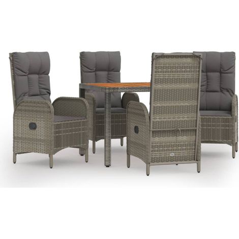 Maison Exclusive - 5-tlg. Garten-Essgruppe mit Kissen Grau Poly R (1/5)