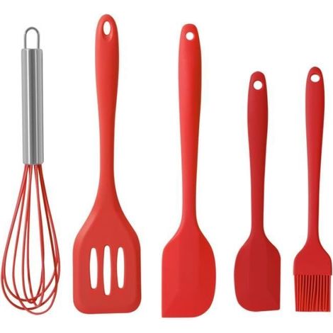 Silikon-Küchenhelfer-Set, 5-teiliges Silikon-Küchenhelfer-Set, Bürste, Küchenutensilien (Rot) (1/4)