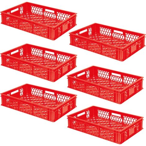 BRB Lot de 6 paniers de transport - Dimensions : 600 x 400 x 130 mm - Parois et fond ajourés - Poids : 1,40 kg - Rouge