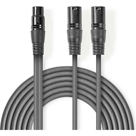 Cable de audio balanceado 2x xlr macho de 3 pines xlr hembra de 3 pines niquelado 150 metros redondo pvc gris oscuro funda de carton