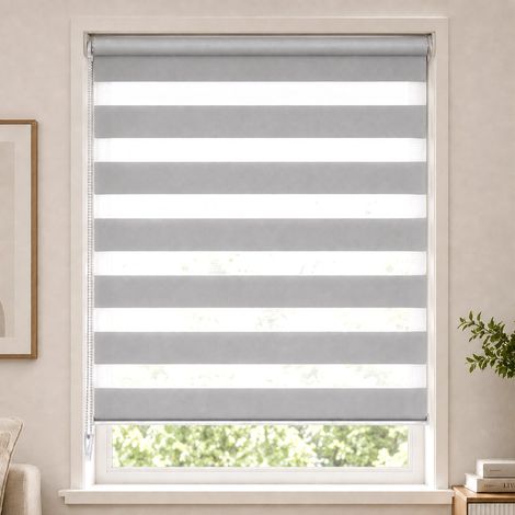Vounot – Store enrouleur jour-nuit 80x150cm – Installation sans perçage ou avec – Tissu 100% polyester – Couleur gris