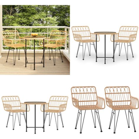 3-tlg. Garten-Essgruppe Poly Rattan - Gartensessel - Gartentisch - Gartenmöbelset - Rattan Möbel - Outdoor Esstisch - Home & Living