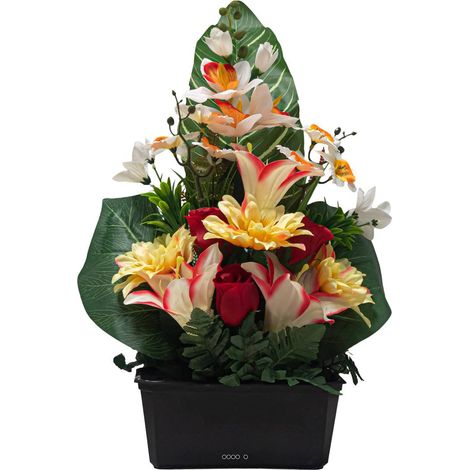 Jardinière de Lys fleurs artificielles pour le cimetière H 51 cm D 35 cm Jaune - couleur: Jaune