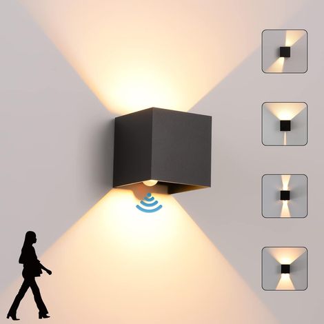 LED 12W Applique Murale intérieur/Extérieur avec Détecteur de Mouvement,3000K blanc chaud Moderne Luminaire Murale,Appliques Murales avec Angle de Faisceau Réglable,Noir (1/5)