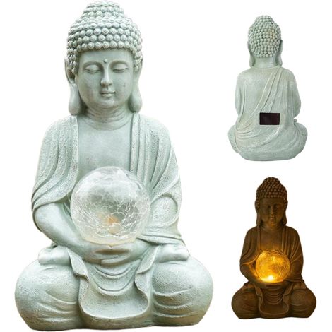 Statue lumineuse de Bouddha à énergie solaire, décoration artisanale en résine, sculpture zen pour jardin extérieur et cour (1/5)