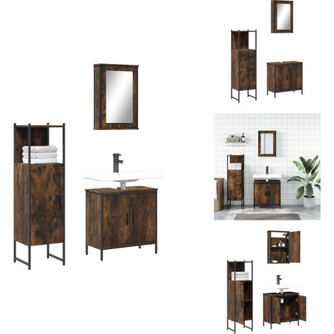 Ensemble de meubles de salle de bain 3 pcs Chêne fumé - Meuble De Salle De Bain - Ensemble Salle De Bain - Rangement Salle De Bain - Armoire Salle De Bain - Miroir Salle De Bain (1/5)