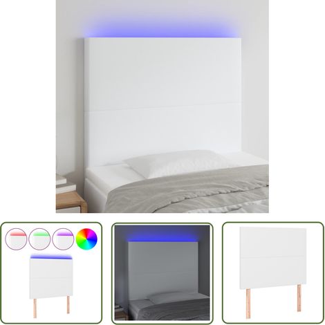 The Living Store Tête de lit à LED Blanc 90x5x118/128 cm Similicuir - Tête De Lit Led - Tête De Lit Blanche - Tête De Lit Moderne - Tête De Lit Rembourrée - Simicuir (1/5)