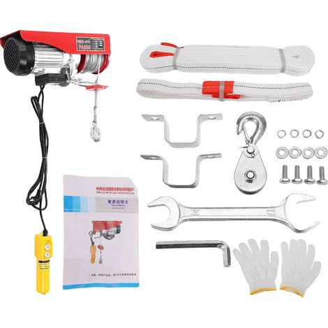 Verricello elettrico, portata 400 kg, carico doppio cavo 800 kg, rosso (1/2)